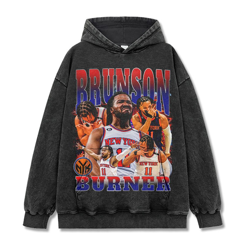 JALEN BRUNSON VINTAGE HOODIE – שחור שטוף