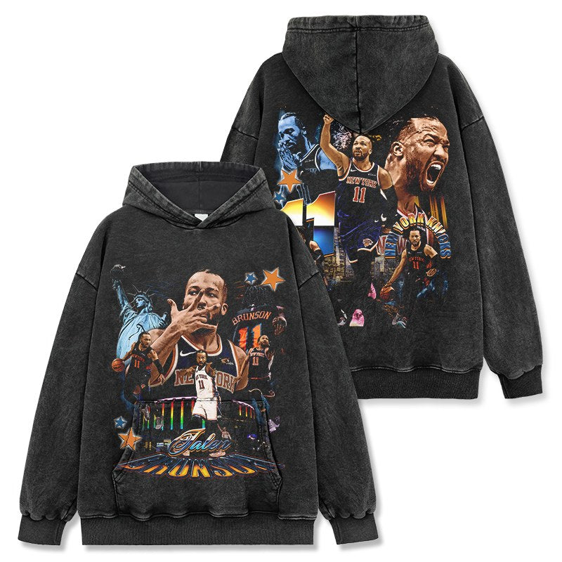 JALEN BRUNSON VINTAGE HOODIE – שחור שטוף