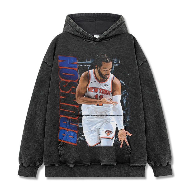 JALEN BRUNSON VINTAGE HOODIE – שחור שטוף