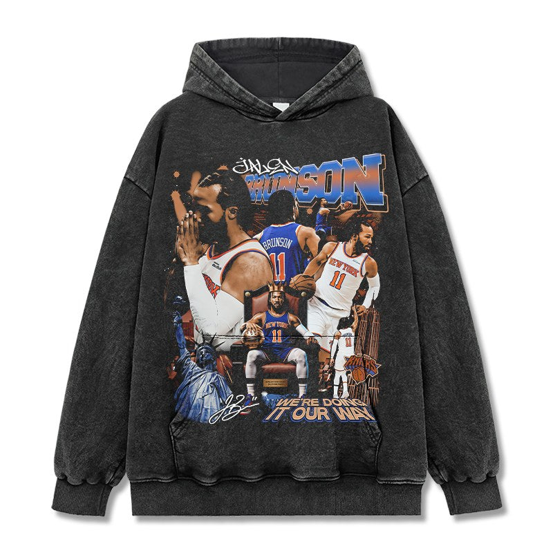 JALEN BRUNSON VINTAGE HOODIE – שחור שטוף