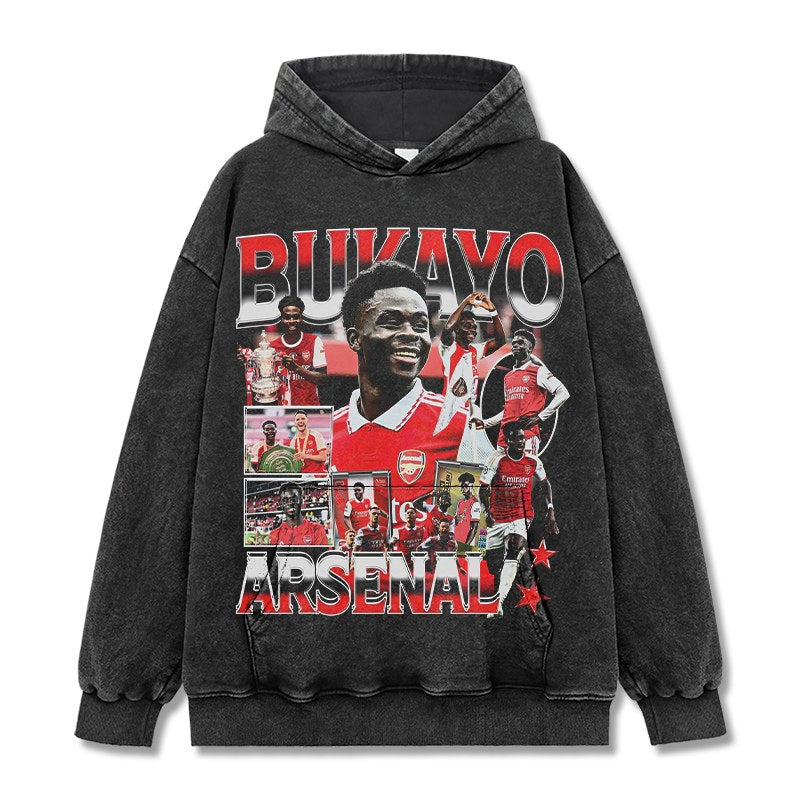 BUKAYO SAKA VINTAGE HOODIE – שחור שטוף