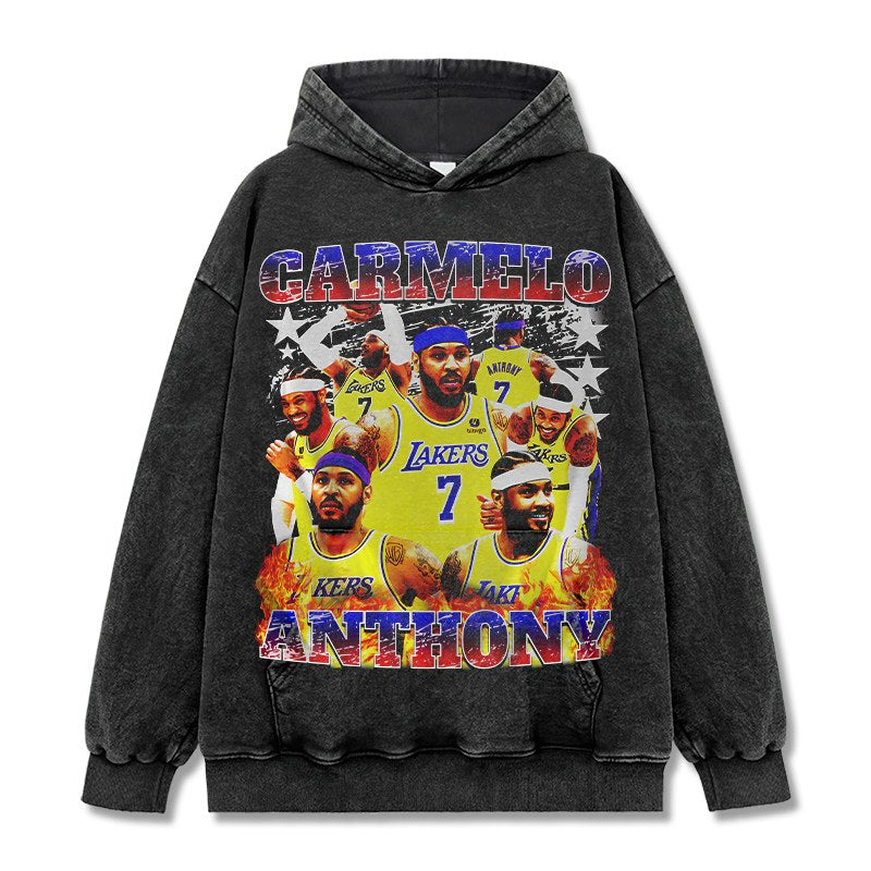 CARMELO ANTHONY VINTAGE HOODIE – שחור שטוף
