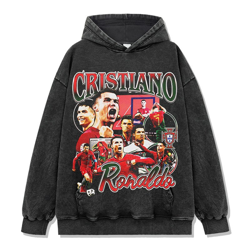 CRISTIANO RONALDO VINTAGE HOODIE – שחור שטוף