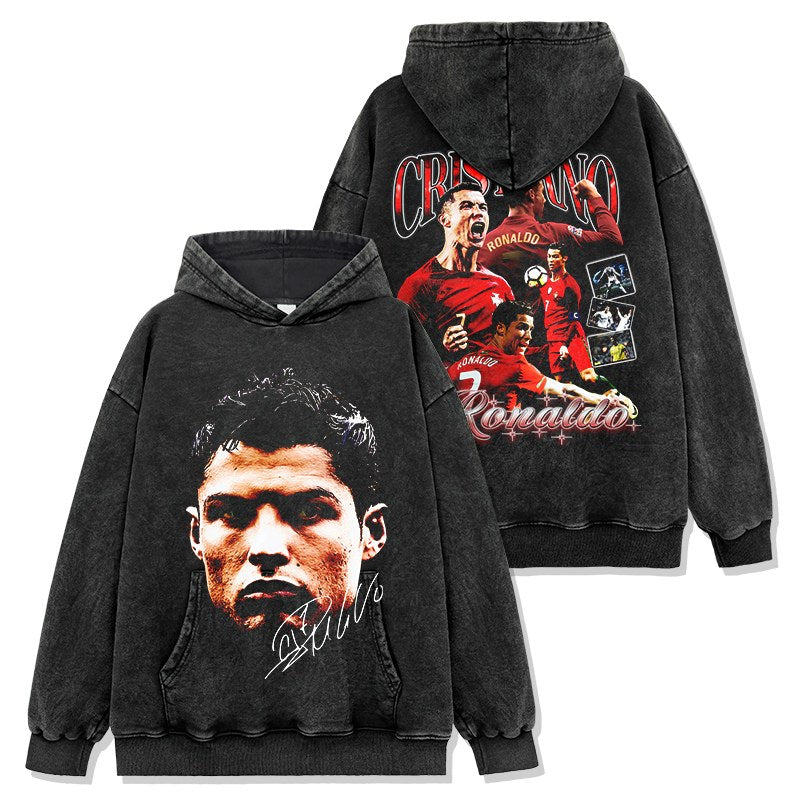 CRISTIANO RONALDO VINTAGE HOODIE – שחור שטוף