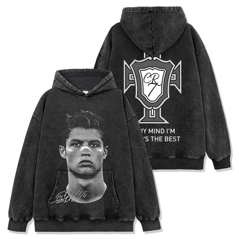 CRISTIANO RONALDO VINTAGE HOODIE – שחור שטוף