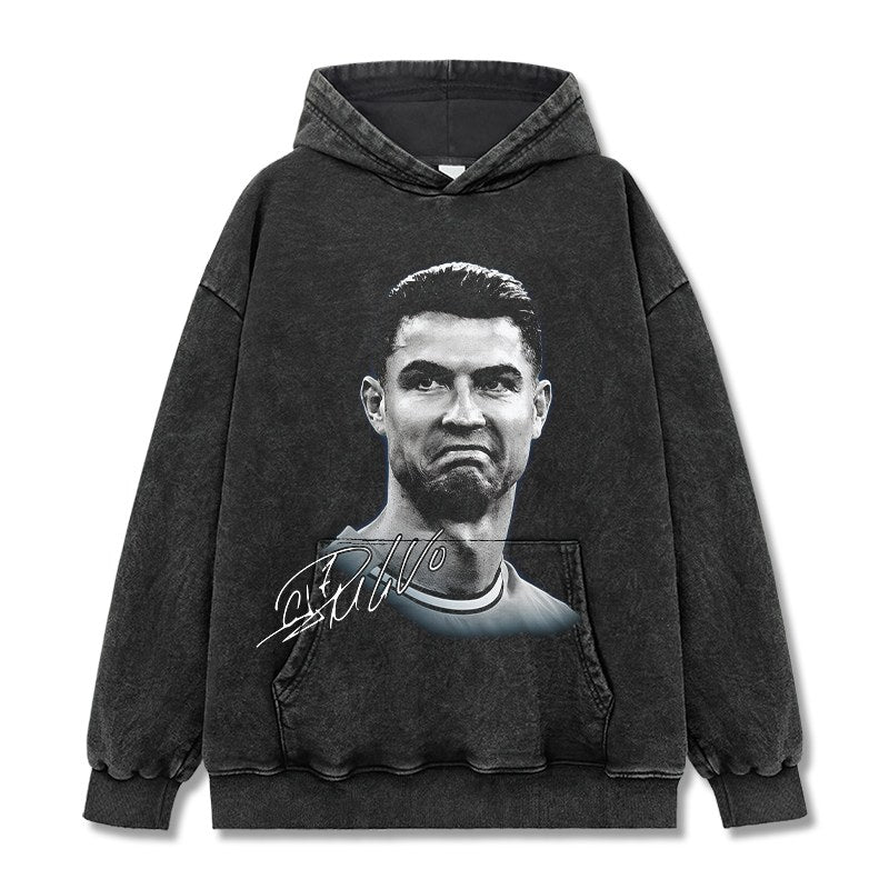 CRISTIANO RONALDO VINTAGE HOODIE – שחור שטוף