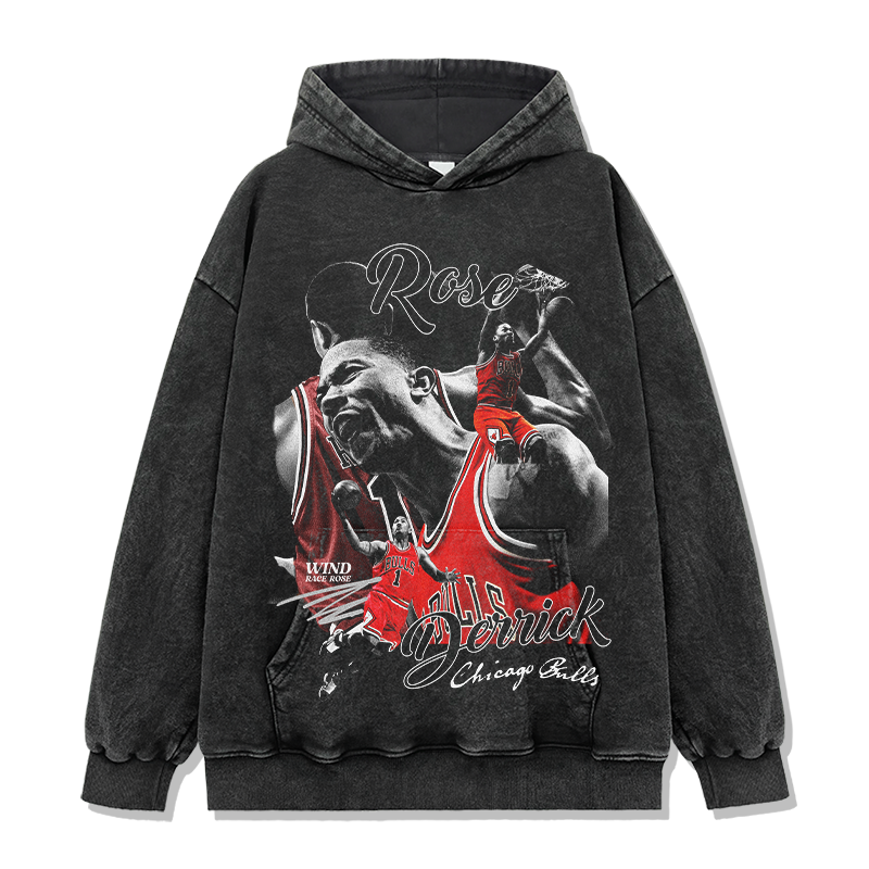 DERRICK ROSE VINTAGE HOODIE – שחור שטוף