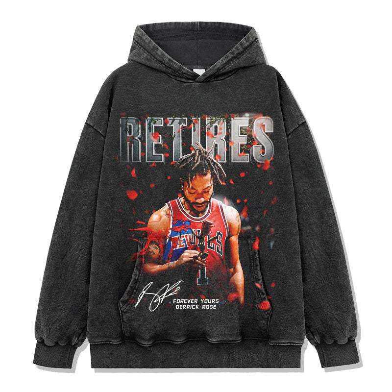 DERRICK ROSE VINTAGE HOODIE – שחור שטוף