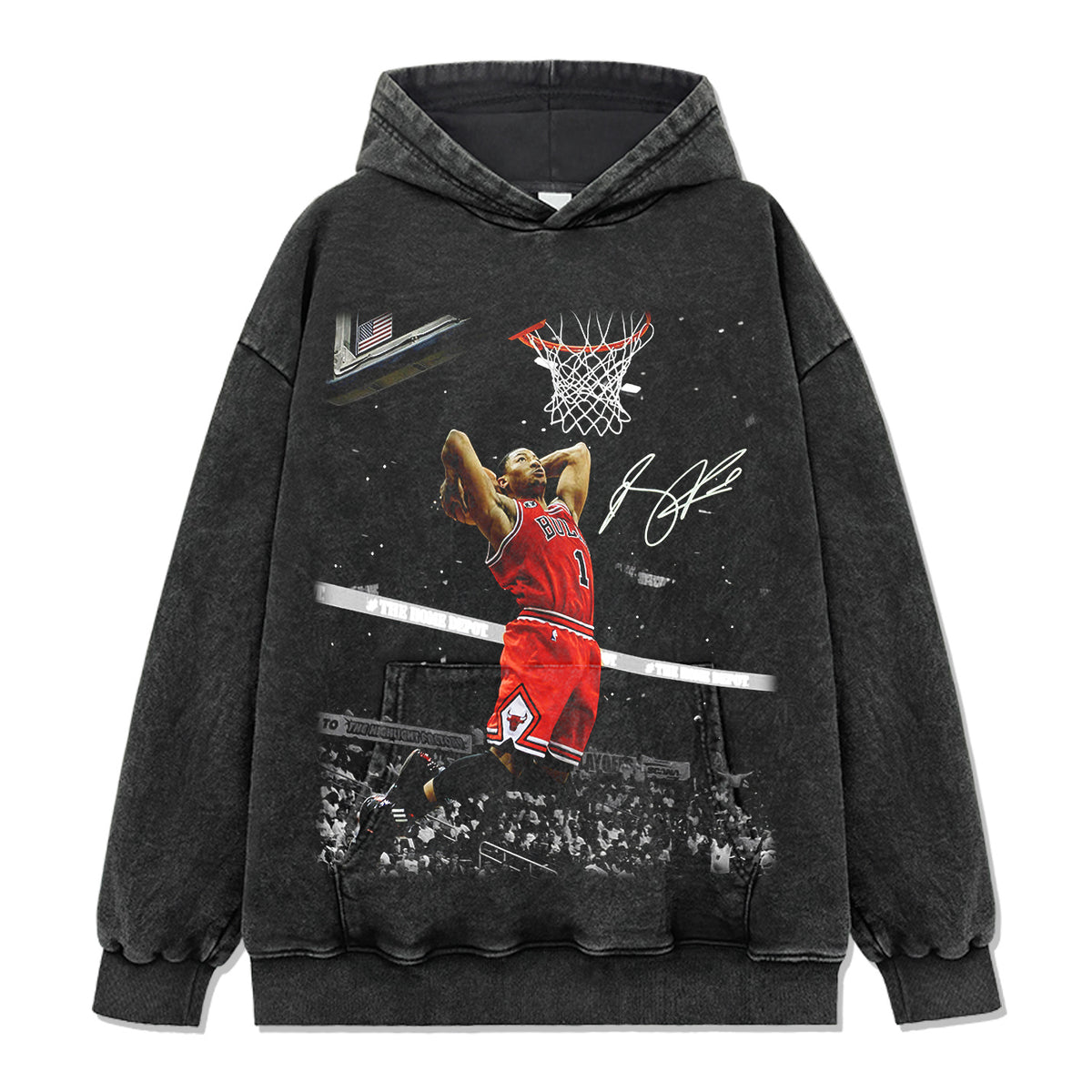 DERRICK ROSE VINTAGE HOODIE – שחור שטוף