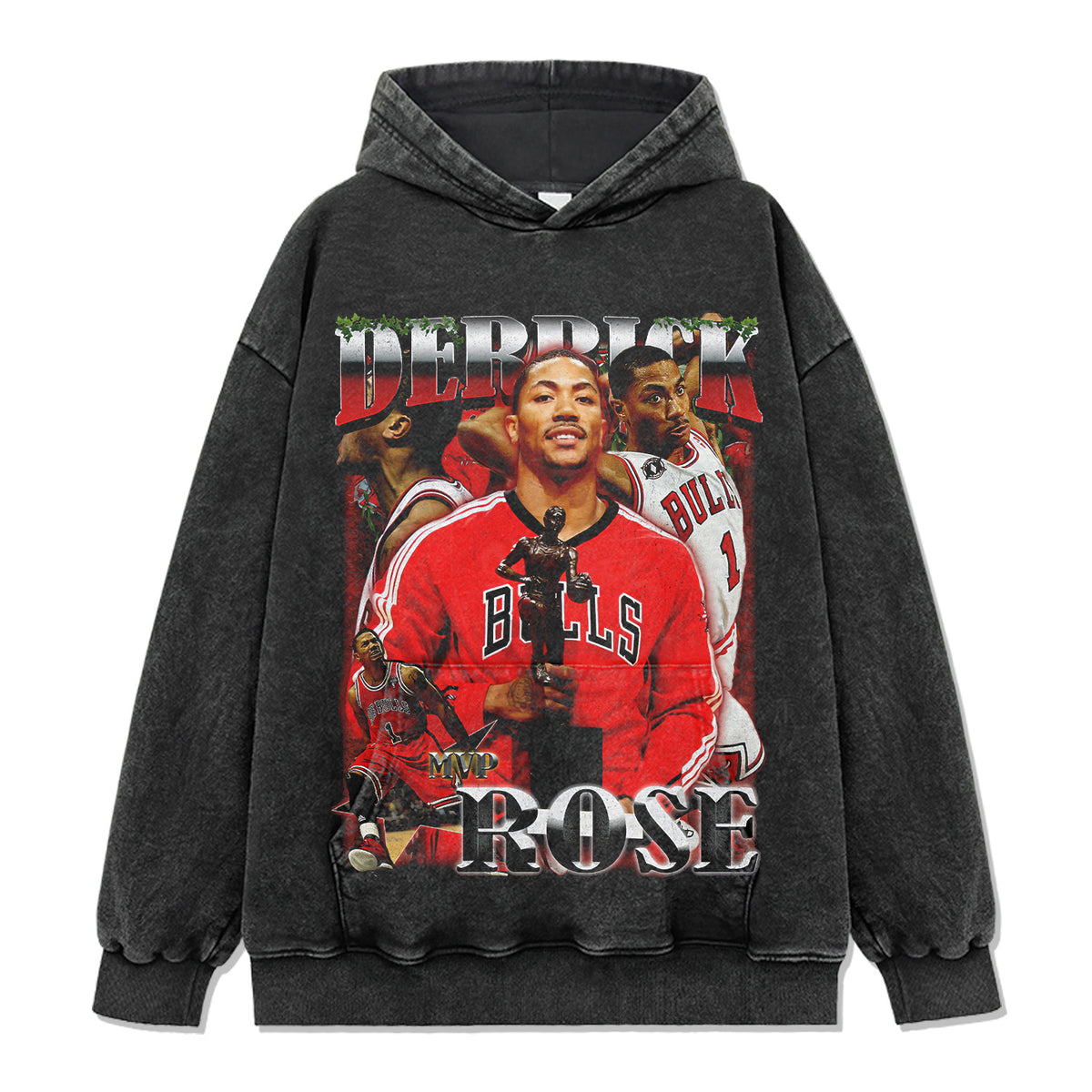 DERRICK ROSE VINTAGE HOODIE – שחור שטוף