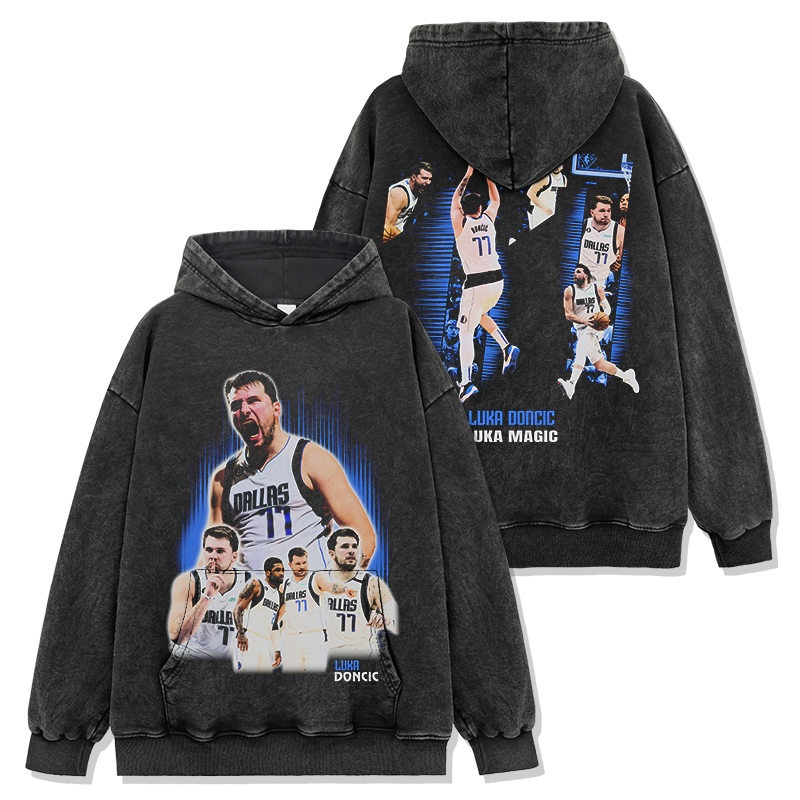 LUKA DONCIC VINTAGE HOODIE – שחור שטוף