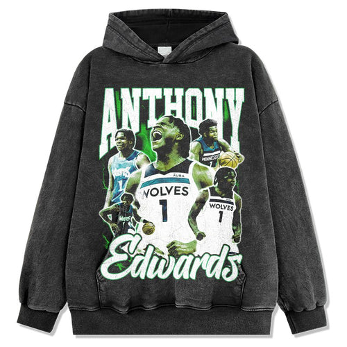 ANTHONY EDWARDS VINTAGE HOODIE – שחור שטוף
