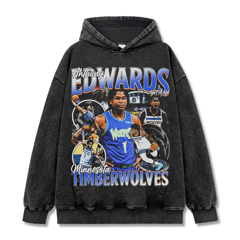 ANTHONY EDWARDS VINTAGE HOODIE – שחור שטוף