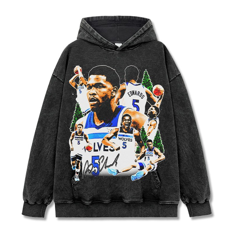 ANTHONY EDWARDS VINTAGE HOODIE – שחור שטוף