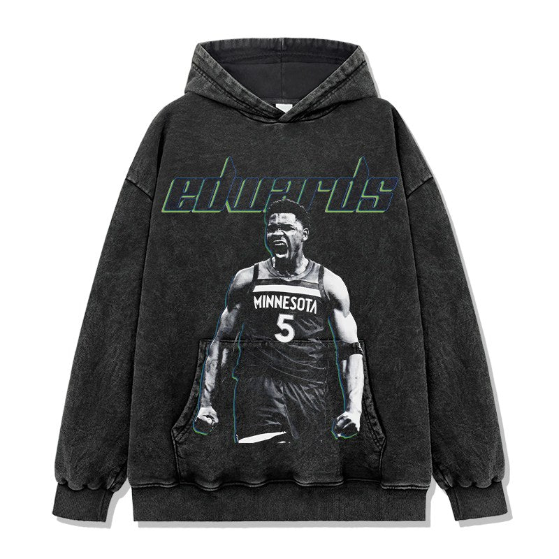 ANTHONY EDWARDS VINTAGE HOODIE – שחור שטוף