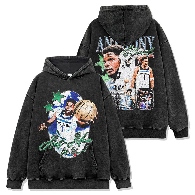 ANTHONY EDWARDS VINTAGE HOODIE – שחור שטוף