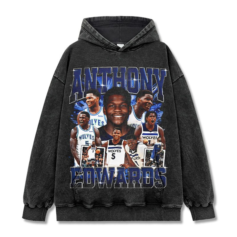 ANTHONY EDWARDS VINTAGE HOODIE – שחור שטוף