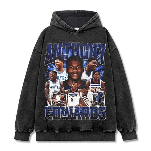 ANTHONY EDWARDS VINTAGE HOODIE – שחור שטוף
