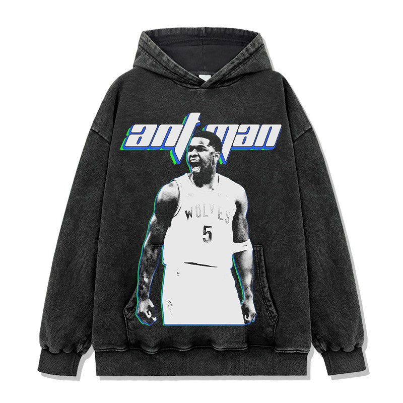 ANTHONY EDWARDS VINTAGE HOODIE – שחור שטוף