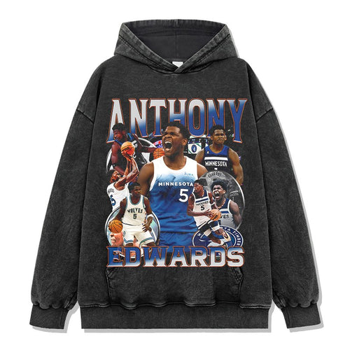 ANTHONY EDWARDS VINTAGE HOODIE – שחור שטוף