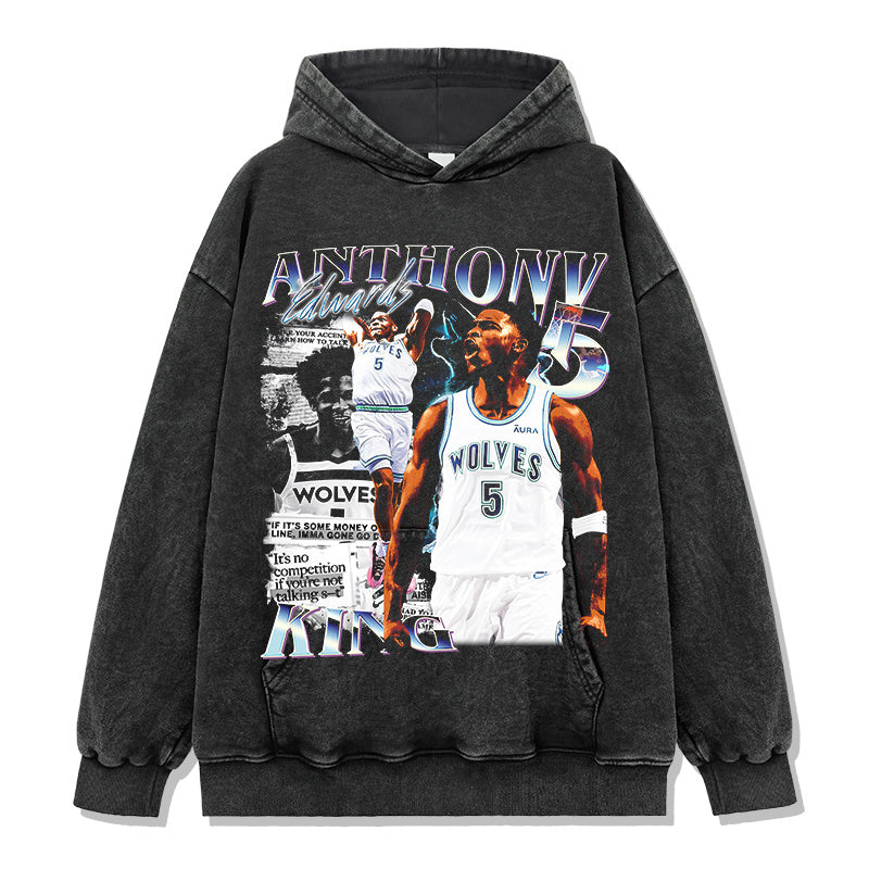 ANTHONY EDWARDS VINTAGE HOODIE – שחור שטוף