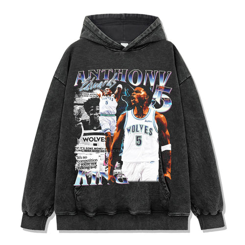 ANTHONY EDWARDS VINTAGE HOODIE – שחור שטוף