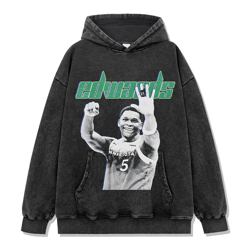 ANTHONY EDWARDS VINTAGE HOODIE – שחור שטוף