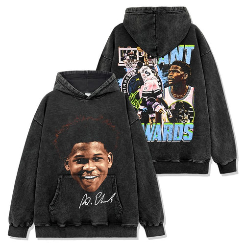 ANTHONY EDWARDS VINTAGE HOODIE – שחור שטוף