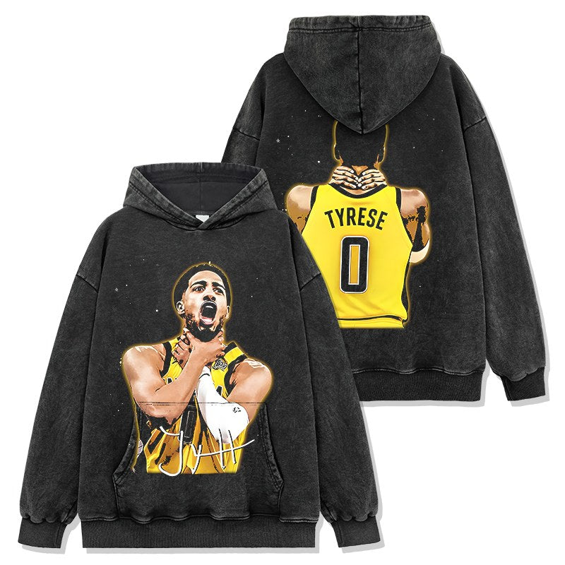 TYRESE HALIBURTON VINTAGE HOODIE – שחור שטוף