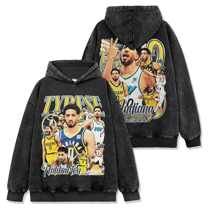 TYRESE HALIBURTON VINTAGE HOODIE – שחור שטוף