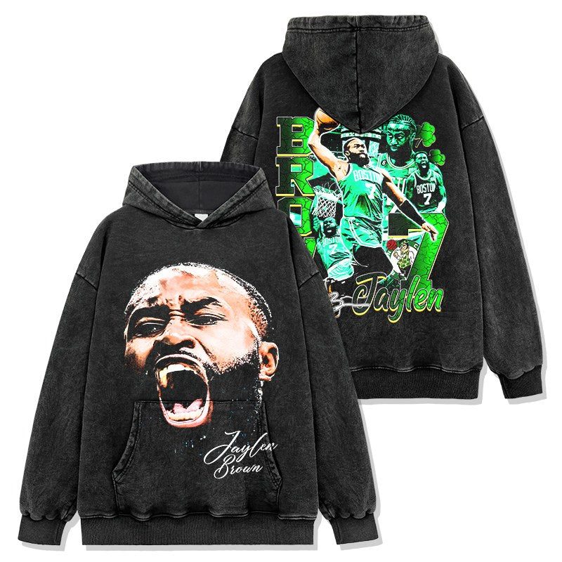 JAYLEN BROWN VINTAGE HOODIE – שחור שטוף