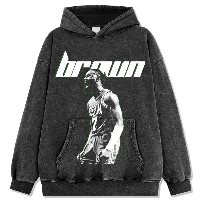 JAYLEN BROWN VINTAGE HOODIE – שחור שטוף