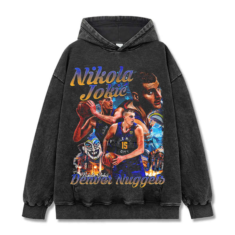 NIKOLA JOKIC VINTAGE HOODIE – שחור שטוף