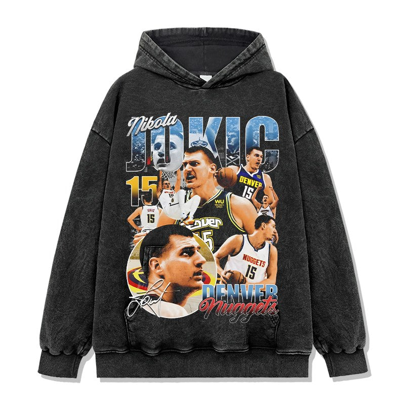 NIKOLA JOKIC VINTAGE HOODIE – שחור שטוף