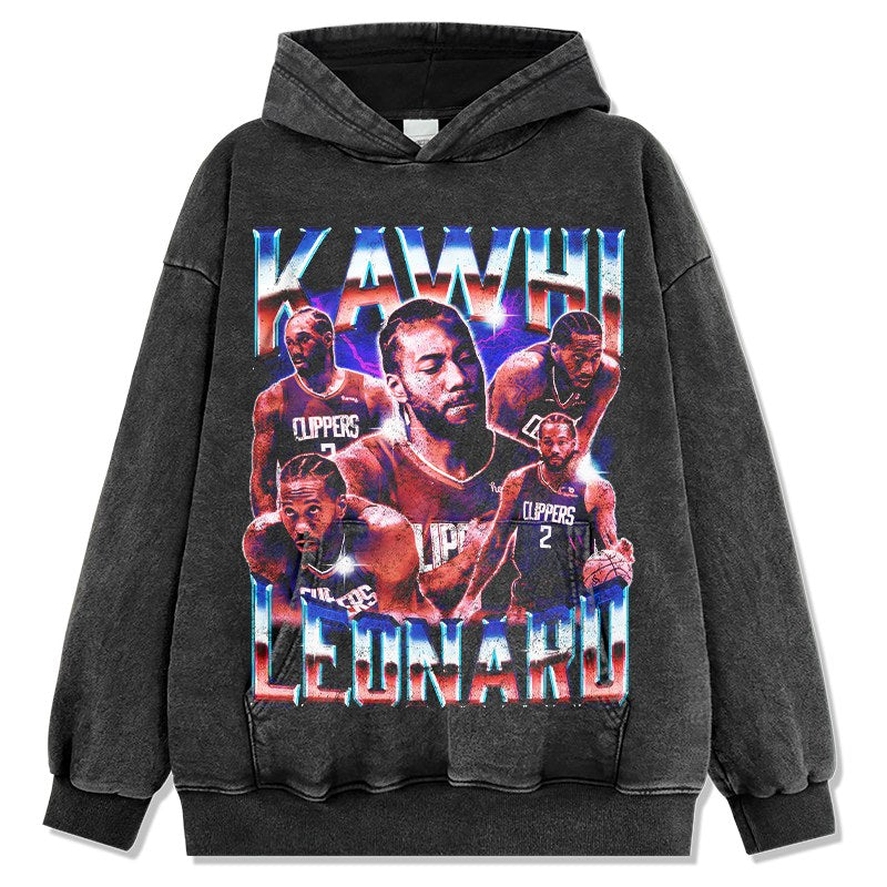 KAWHI LEONARD VINTAGE HOODIE – שחור שטוף