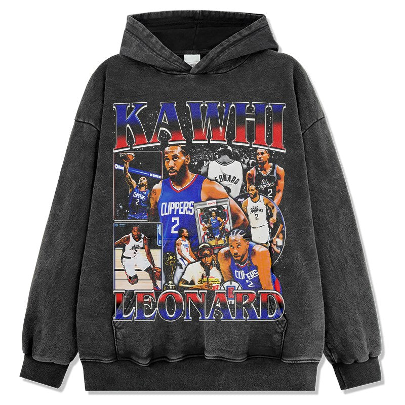 KAWHI LEONARD VINTAGE HOODIE – שחור שטוף
