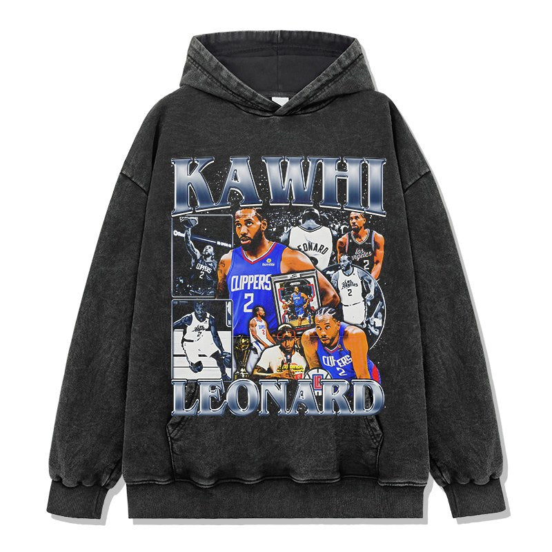 KAWHI LEONARD VINTAGE HOODIE – שחור שטוף