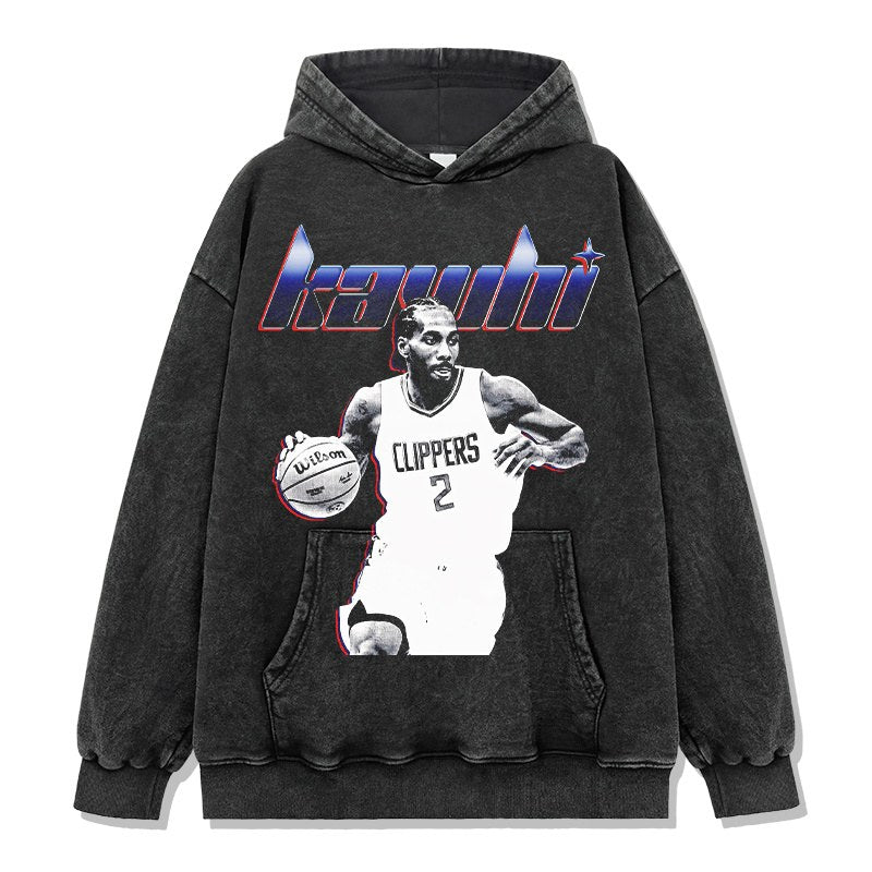 KAWHI LEONARD VINTAGE HOODIE – שחור שטוף
