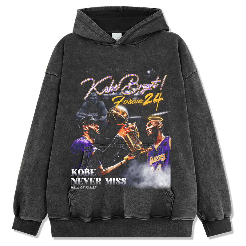 KOBE BRYANT & LEBRON JAMES VINTAGE HOODIE – שחור שטוף