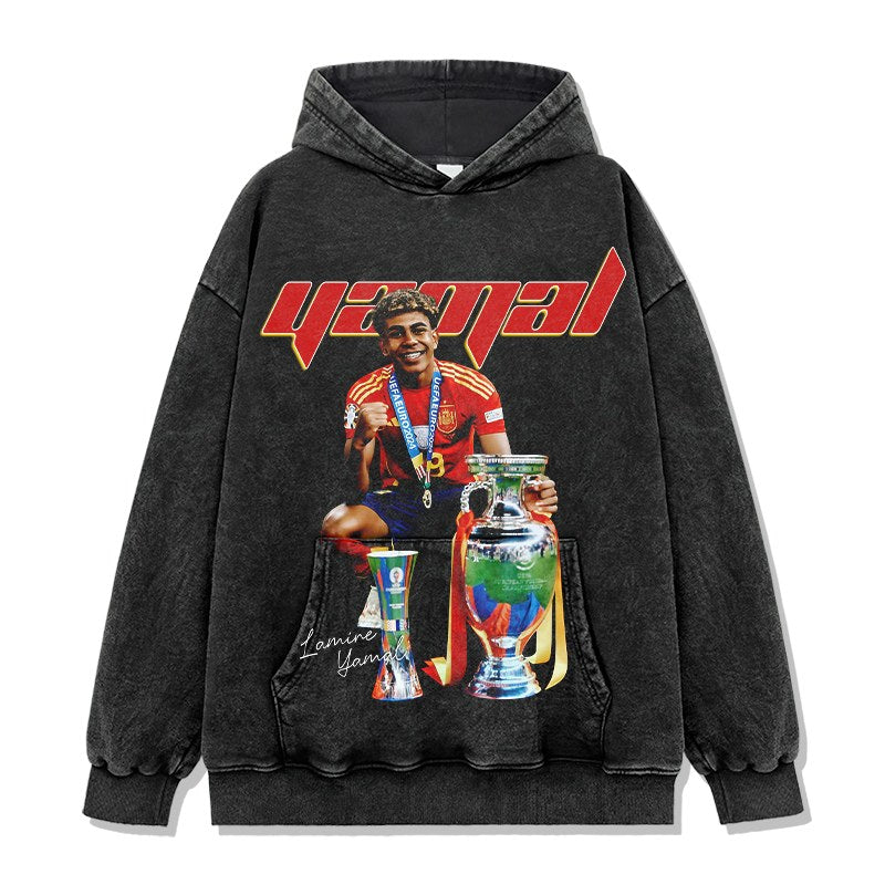 LAMINE YAMAL VINTAGE HOODIE – שחור שטוף
