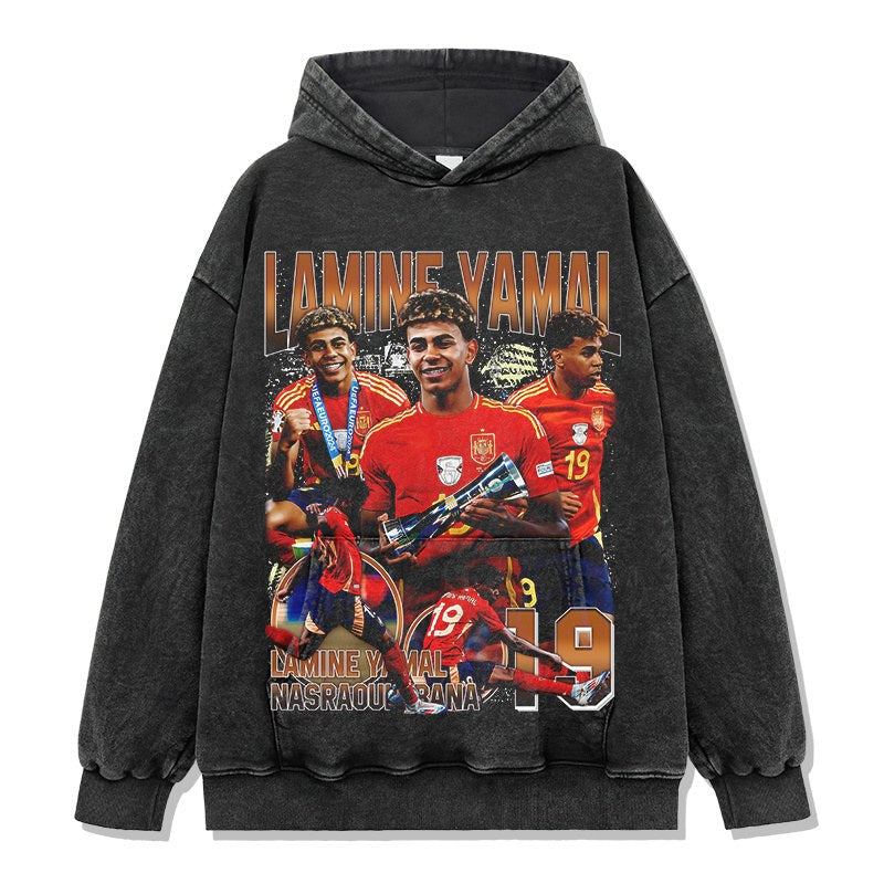 LAMINE YAMAL VINTAGE HOODIE – שחור שטוף