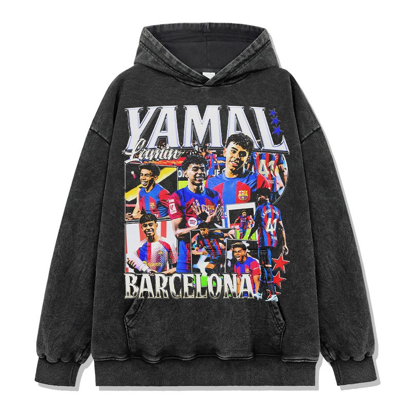 LAMINE YAMAL VINTAGE HOODIE – שחור שטוף