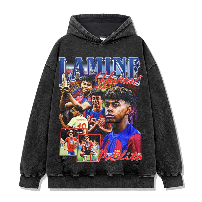 LAMINE YAMAL VINTAGE HOODIE – שחור שטוף