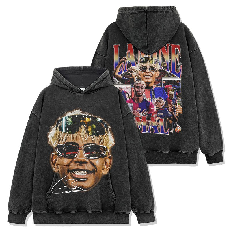 LAMINE YAMAL VINTAGE HOODIE – שחור שטוף