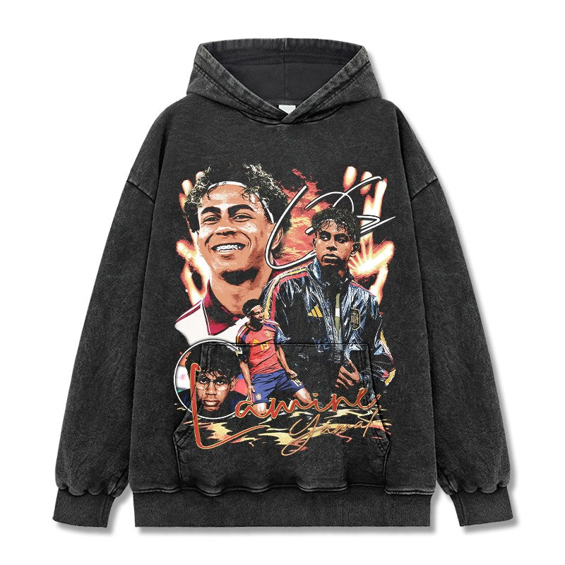 LAMINE YAMAL VINTAGE HOODIE – שחור שטוף