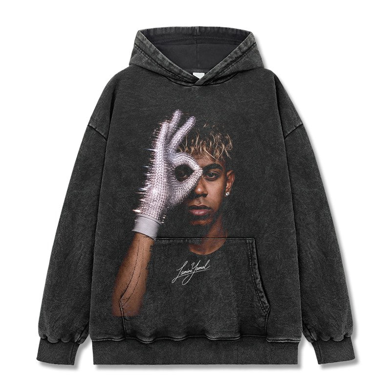 LAMINE YAMAL VINTAGE HOODIE – שחור שטוף