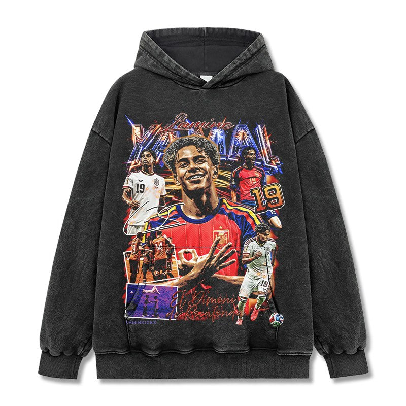 LAMINE YAMAL VINTAGE HOODIE – שחור שטוף