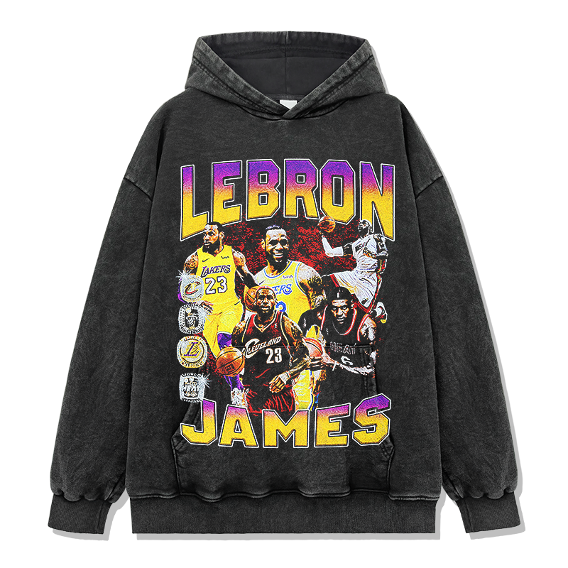 LEBRON JAMES VINTAGE HOODIE – שחור שטוף