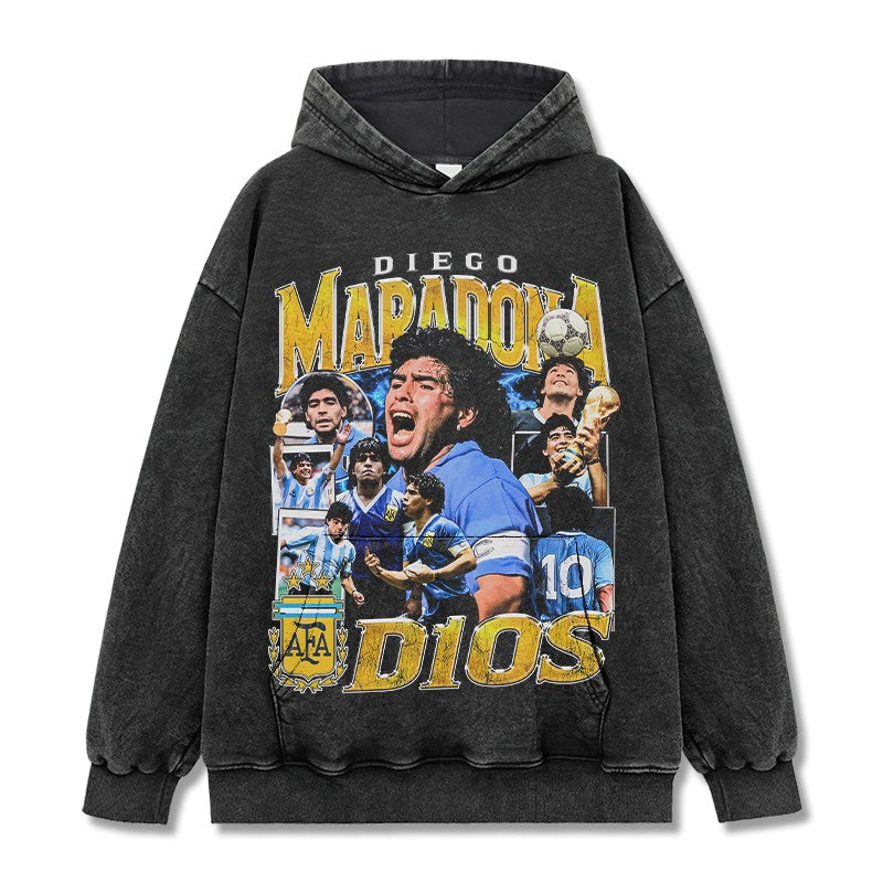 MARADONA VINTAGE HOODIE – שחור שטוף