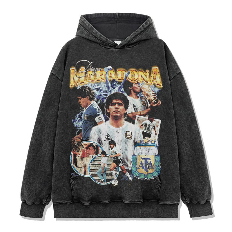 MARADONA VINTAGE HOODIE – שחור שטוף